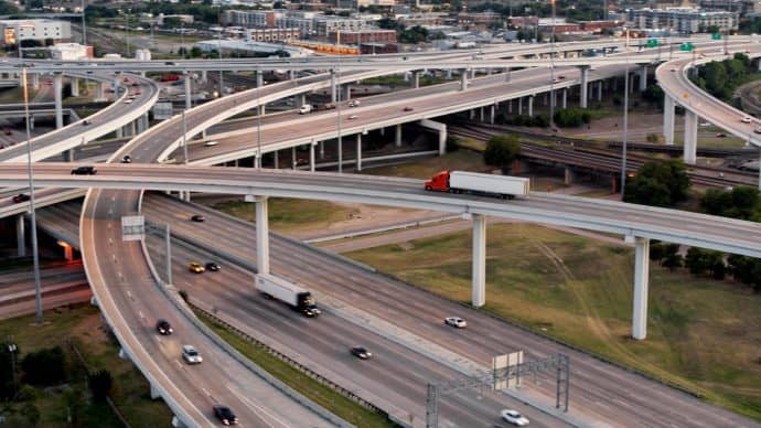 Aerial Shot of Truck on Freeway Onramp