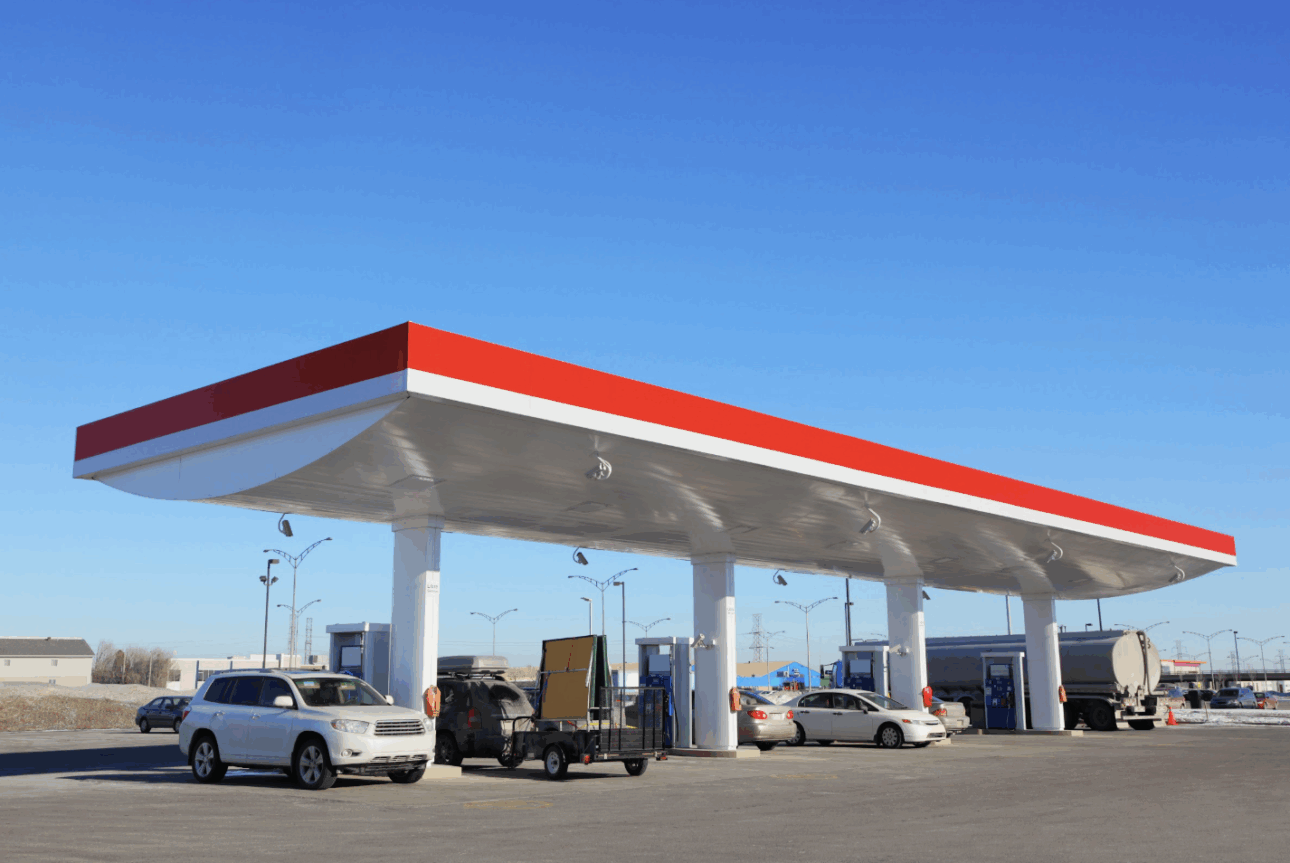 fuel canopy with cars under it