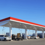 fuel canopy with cars under it