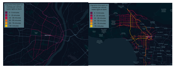 map showing congestion data for St. Louis and Los Angeles