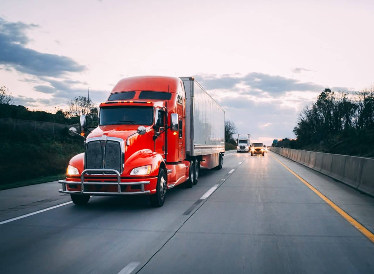 Big red truck on a US highway