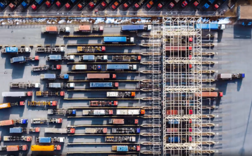trucks parked and waiting in line