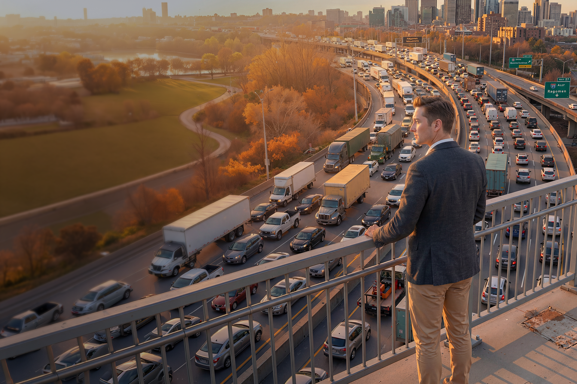Freight planner looking at busy highway